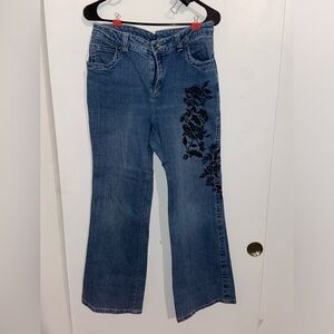 a.n.a Blue Jeans with Black Floral Design